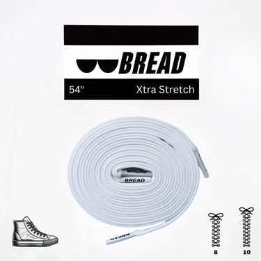 Elastic shoelace in Cloud White, 54 inches long, featuring a smooth texture and branded ends for easy lacing.
