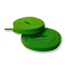 Neon green elastic shoelaces coiled neatly, showcasing a textured surface and flat design.
