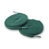 Sea green elastic shoelaces coiled neatly, featuring a textured surface and branded tips.