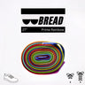 Prime Rainbow elastic shoelace, 27 inches long, featuring vibrant multicolored stripes on a white background.
