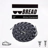 White checkered elastic shoelace, 36 inches long, displayed with packaging and shoe illustrations.