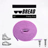 Pretty Pink elastic shoelace, 45 inches long, coiled with a logo and sneaker illustrations on a white background.