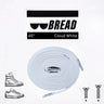 Cloud White elastic shoelace, 45 inches long, displayed with sneaker illustrations and branding on packaging.