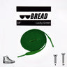 Lucky Green elastic shoelace, 54 inches long, displayed coiled with a black and white label featuring a sneaker graphic.
