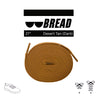 Coiled desert tan elastic shoelace with BREAD printed on the aglet, 27 inch length.